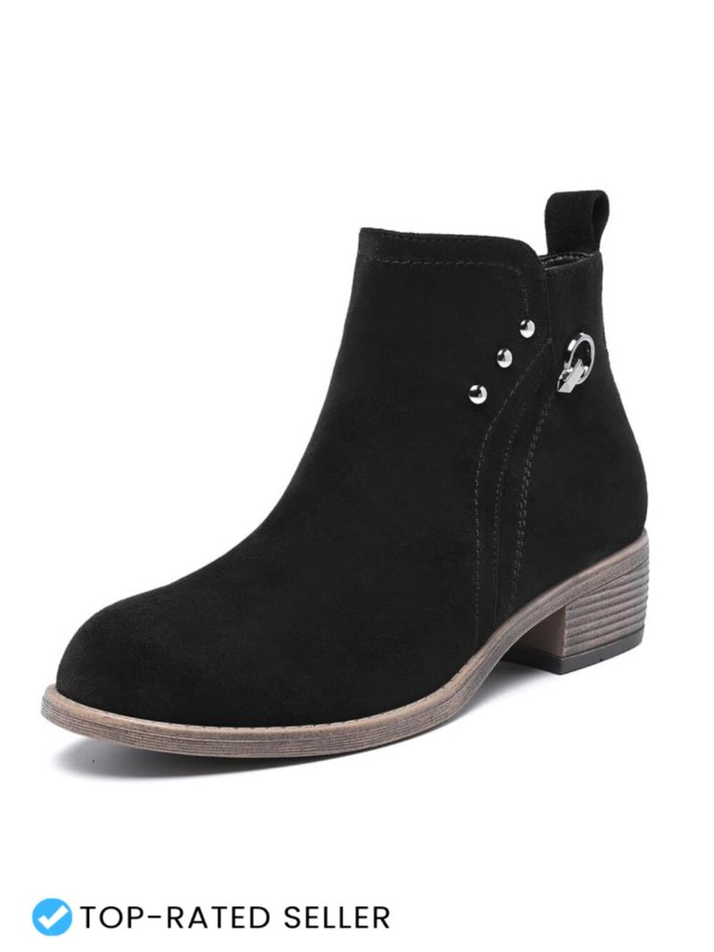Suede Ankle Boots for Women Chunky Low Heel Zipper Closure Fall Winter